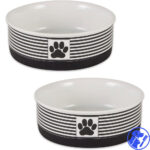 Ceramic Stripe Pet Bowls – Set of 2